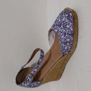 Jeffrey Campbell Adorra Floral Espadrille Wedge Sandal Blue Ankle Strap US 9